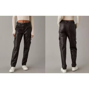 American Eagle AE Stretch High-Waisted Vegan Leather Straight Cargo Pant Sz 18